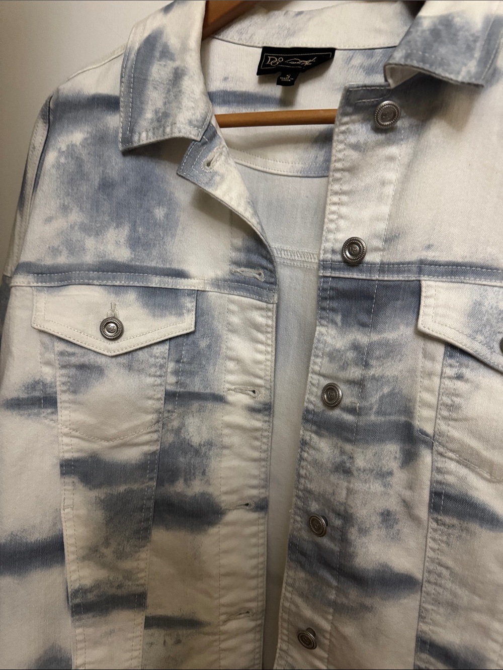 Tie-Dye Denim Jacket - White & Light Blue - Picture 4 of 5